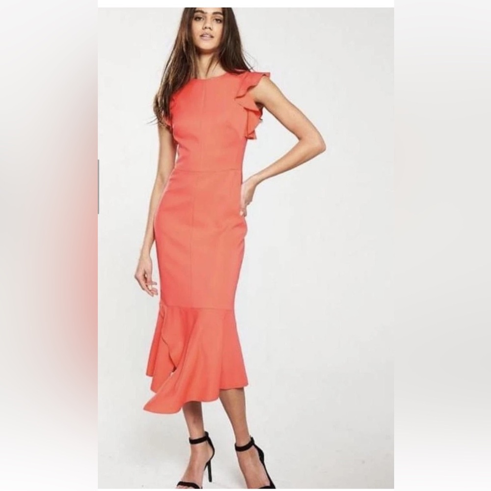 Karen Millen sleeveless A-line dress Orange Lined US 10 Ruffled Party